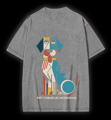 Piet Cornelies Mondrian Dog Vintage Washed 100% Cotton T-Shirt - TheDrunkShark