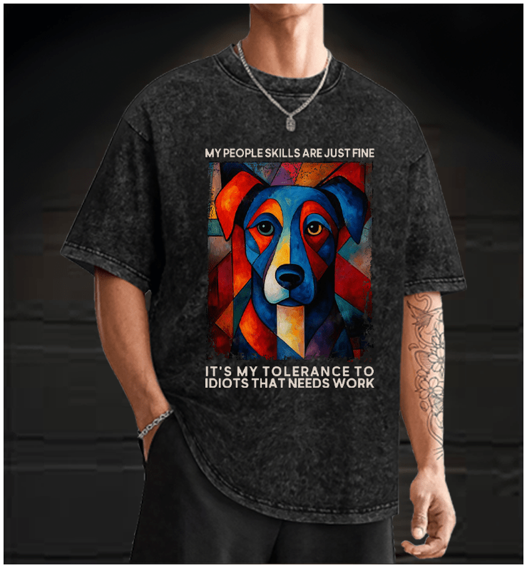 Piet Cornelies Mondrian Dog Vintage Washed 100% Cotton T-Shirt - TheDrunkShark