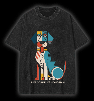 Piet Cornelies Mondrian Dog Vintage Washed 100% Cotton T-Shirt - TheDrunkShark