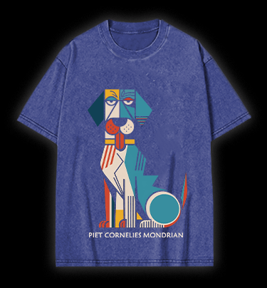 Piet Cornelies Mondrian Dog Vintage Washed 100% Cotton T-Shirt - TheDrunkShark