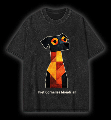  Piet Cornelies Mondrian Dog Vintage Washed 100% Cotton T-Shirt - TheDrunkShark