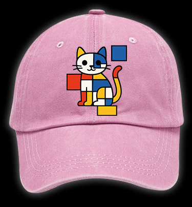 Piet Mondrian - Style Cat Vintage Washed 100% Cotton Baseball Hat - TheDrunkShark