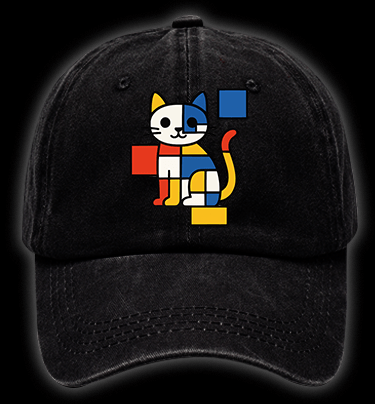 Piet Mondrian - Style Cat Vintage Washed 100% Cotton Baseball Hat - TheDrunkShark