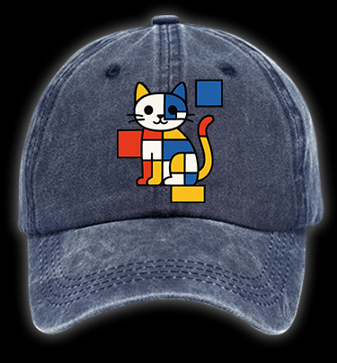 Piet Mondrian - Style Cat Vintage Washed 100% Cotton Baseball Hat - TheDrunkShark