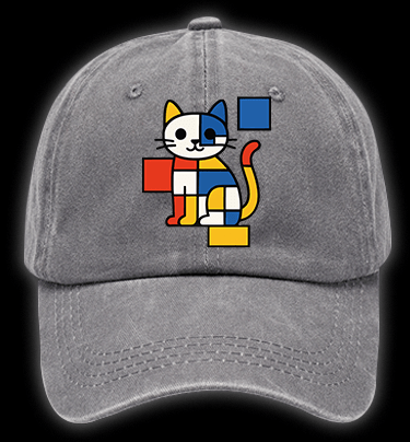 Piet Mondrian - Style Cat Vintage Washed 100% Cotton Baseball Hat - TheDrunkShark