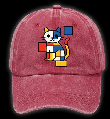 Piet Mondrian - Style Cat Vintage Washed 100% Cotton Baseball Hat - TheDrunkShark
