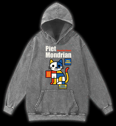 Piet Mondrian - Style Cat Vintage Washed 100% Cotton Hoodie - TheDrunkShark