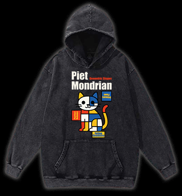 Piet Mondrian - Style Cat Vintage Washed 100% Cotton Hoodie - TheDrunkShark