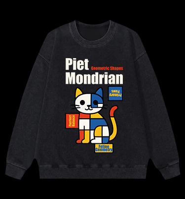 Piet Mondrian - Style Cat Vintage Washed 100% Cotton Sweatshirt - TheDrunkShark