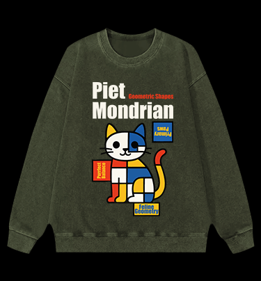 Piet Mondrian - Style Cat Vintage Washed 100% Cotton Sweatshirt - TheDrunkShark