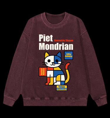 Piet Mondrian - Style Cat Vintage Washed 100% Cotton Sweatshirt - TheDrunkShark