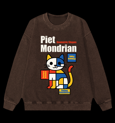 Piet Mondrian - Style Cat Vintage Washed 100% Cotton Sweatshirt - TheDrunkShark