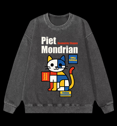 Piet Mondrian - Style Cat Vintage Washed 100% Cotton Sweatshirt - TheDrunkShark