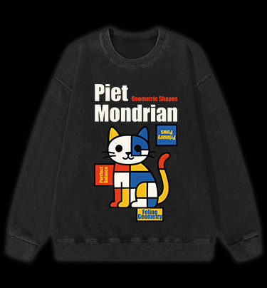 Piet Mondrian - Style Cat Vintage Washed 100% Cotton Sweatshirt - TheDrunkShark