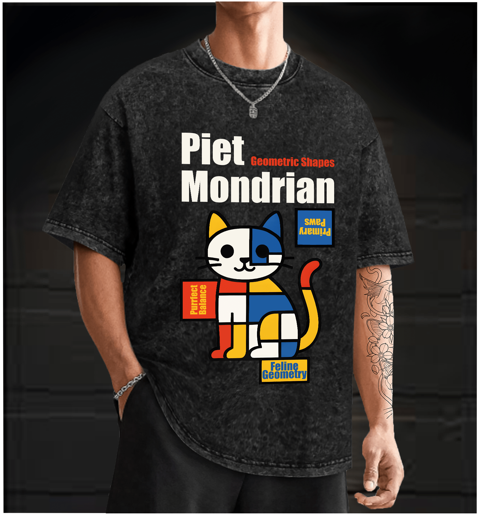 Piet Mondrian - Style Cat Vintage Washed 100% Cotton T-Shirt - TheDrunkShark