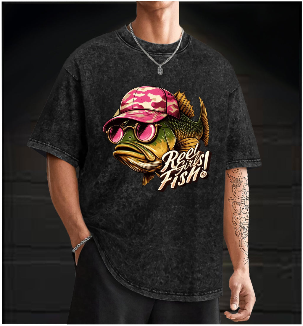  Pink Hat Fish  Vintage Washed 100% Cotton T-Shirt - TheDrunkShark