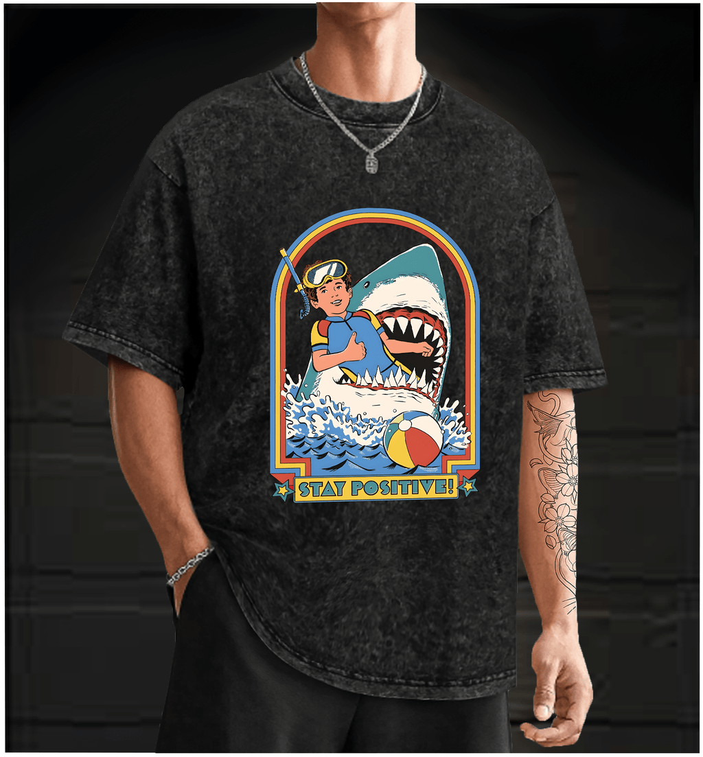 Positive Shark Fun Vintage Washed 100% Cotton T-Shirt - TheDrunkShark