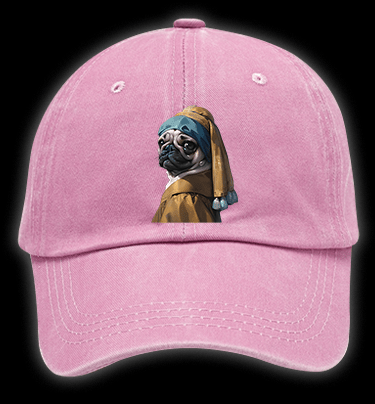 Pug with a Pearl Earring Vintage Washed 100% Cotton Baseball Hat - TheDrunkShark