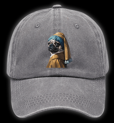 Pug with a Pearl Earring Vintage Washed 100% Cotton Baseball Hat - TheDrunkShark