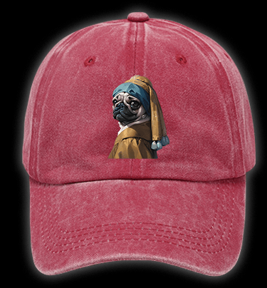 Pug with a Pearl Earring Vintage Washed 100% Cotton Baseball Hat - TheDrunkShark
