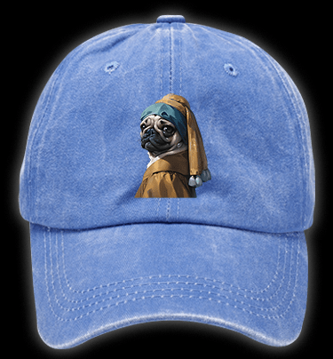 Pug with a Pearl Earring Vintage Washed 100% Cotton Baseball Hat - TheDrunkShark