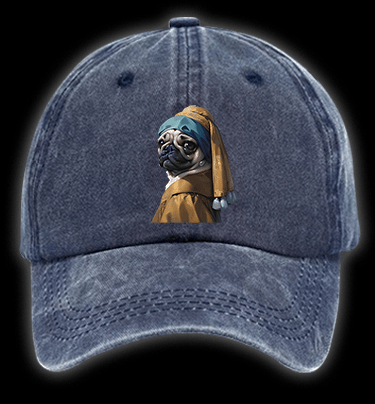 Pug with a Pearl Earring Vintage Washed 100% Cotton Baseball Hat - TheDrunkShark