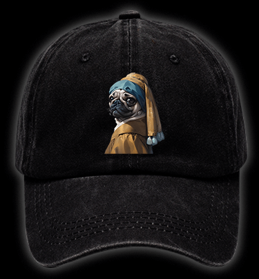 Pug with a Pearl Earring Vintage Washed 100% Cotton Baseball Hat - TheDrunkShark