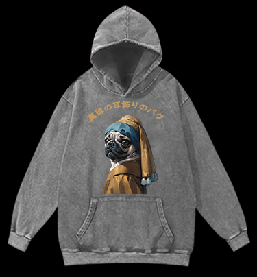 Pug with a Pearl Earring Vintage Washed 100% Cotton Hoodie - TheDrunkShark