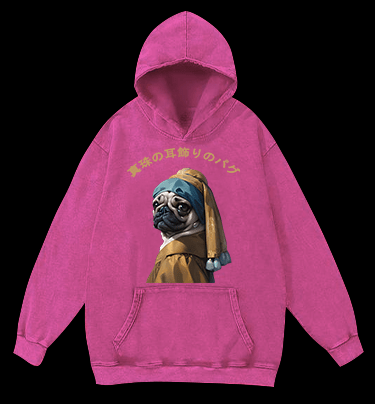 Pug with a Pearl Earring Vintage Washed 100% Cotton Hoodie - TheDrunkShark