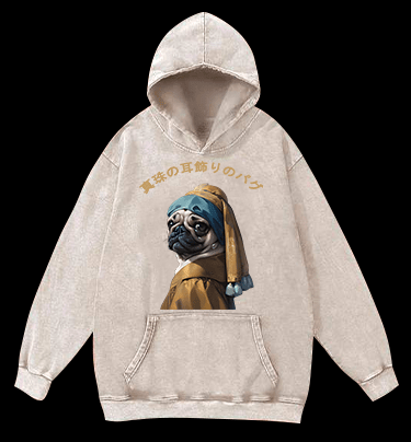 Pug with a Pearl Earring Vintage Washed 100% Cotton Hoodie - TheDrunkShark