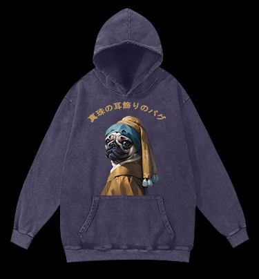 Pug with a Pearl Earring Vintage Washed 100% Cotton Hoodie - TheDrunkShark