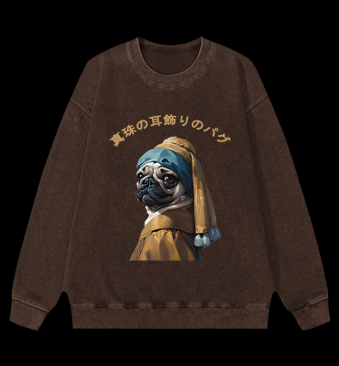 Pug with a Pearl Earring Vintage Washed 100% Cotton Sweatshirt - TheDrunkShark