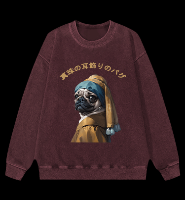 Pug with a Pearl Earring Vintage Washed 100% Cotton Sweatshirt - TheDrunkShark