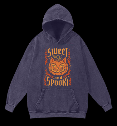 Pumpkin Cat Vintage Washed 100% Cotton Hoodie - TheDrunkShark