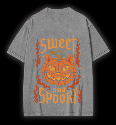 Pumpkin Cat Vintage Washed 100% Cotton T-Shirt - TheDrunkShark