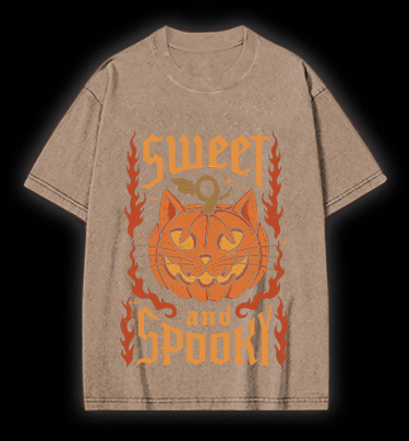 Pumpkin Cat Vintage Washed 100% Cotton T-Shirt - TheDrunkShark