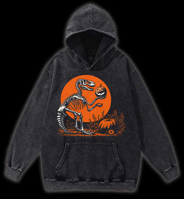Pumpkin Dinosaur Vintage Washed 100% Cotton Hoodie - TheDrunkShark