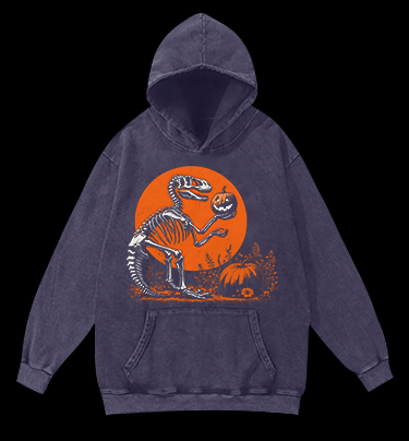 Pumpkin Dinosaur Vintage Washed 100% Cotton Hoodie - TheDrunkShark