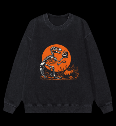 Pumpkin Dinosaur Vintage Washed 100% Cotton Sweatshirt - TheDrunkShark