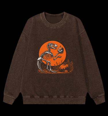 Pumpkin Dinosaur Vintage Washed 100% Cotton Sweatshirt - TheDrunkShark