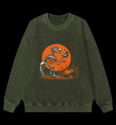 Pumpkin Dinosaur Vintage Washed 100% Cotton Sweatshirt - TheDrunkShark
