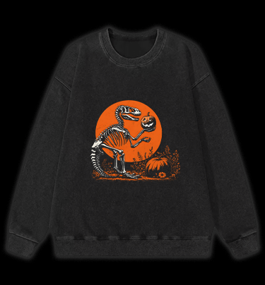 Pumpkin Dinosaur Vintage Washed 100% Cotton Sweatshirt - TheDrunkShark