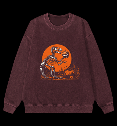 Pumpkin Dinosaur Vintage Washed 100% Cotton Sweatshirt - TheDrunkShark