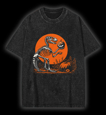 Pumpkin Dinosaur Vintage Washed 100% Cotton T-Shirt - TheDrunkShark