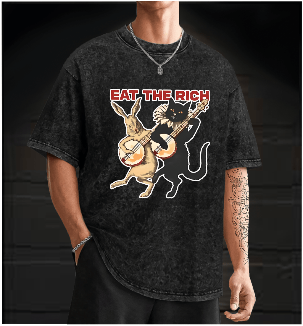 Rabbit & Cat Jam Vintage Washed 100% Cotton T-Shirt - TheDrunkShark