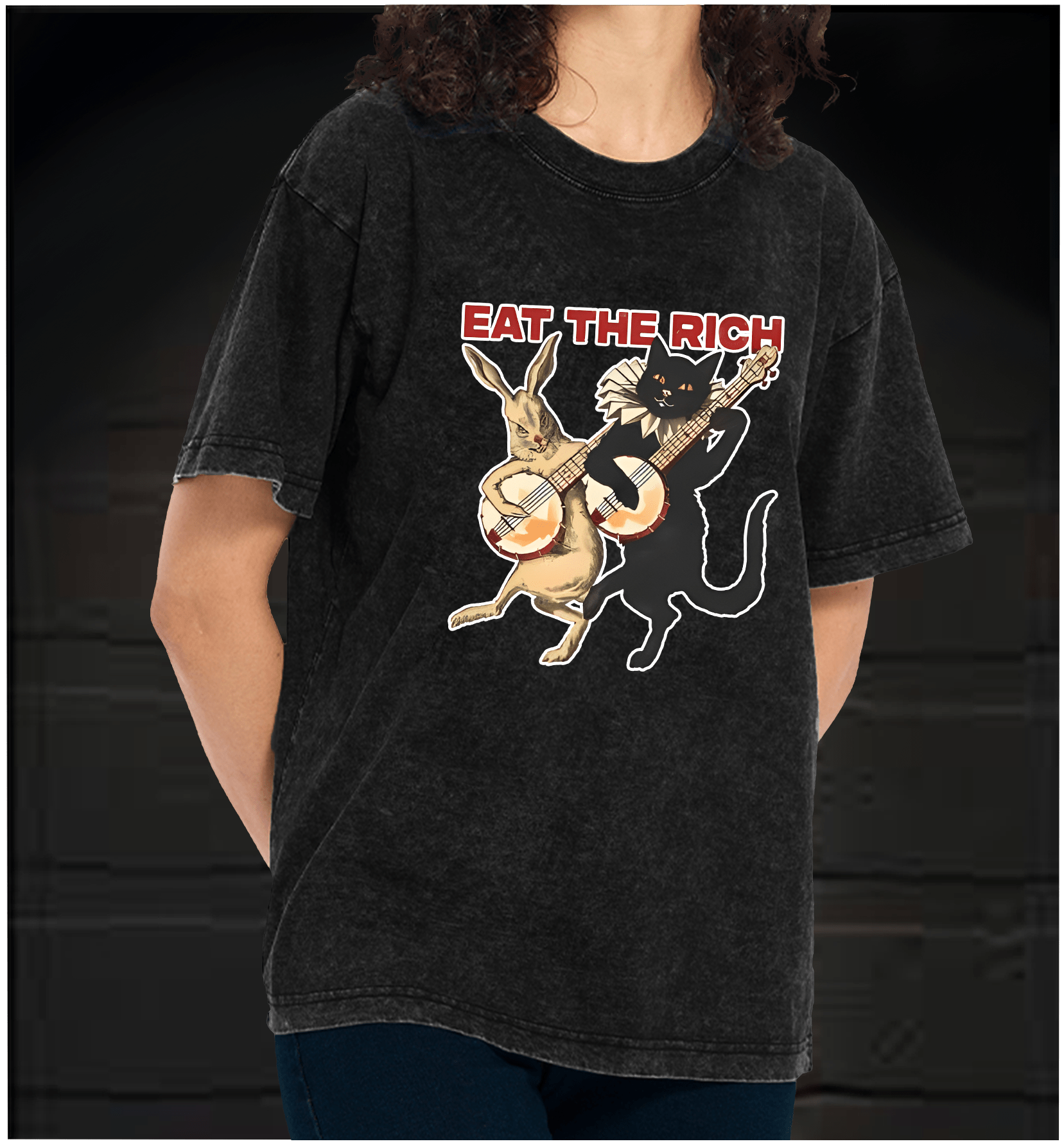 Rabbit & Cat Jam Vintage Washed 100% Cotton T-Shirt - TheDrunkShark