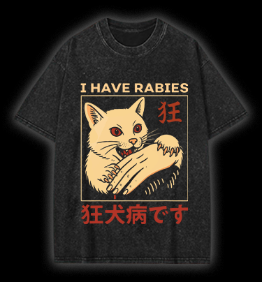  Rabies Cat Vintage Washed 100% Cotton T-Shirt - TheDrunkShark