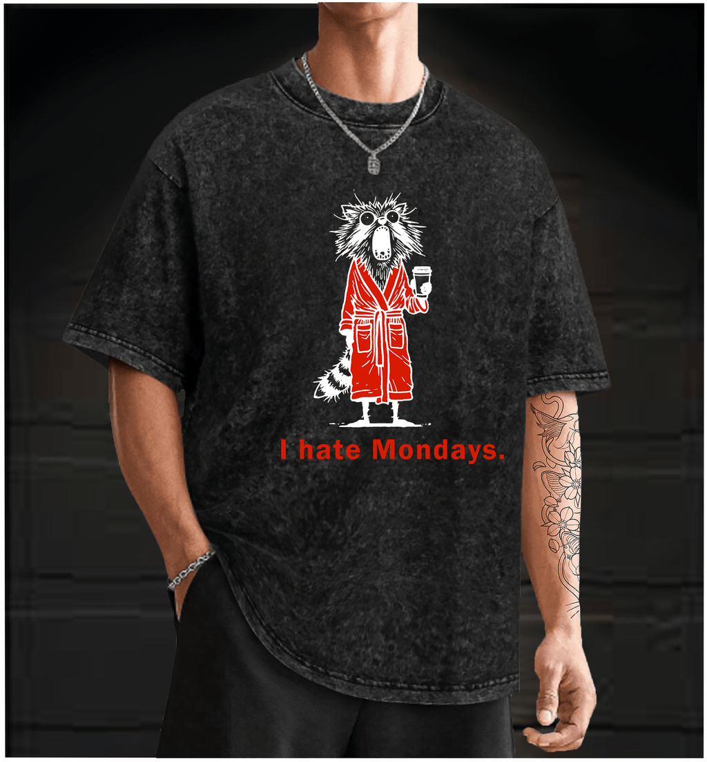 Raccoon Hates Monday Vintage Washed 100% Cotton T-Shirt - TheDrunkShark