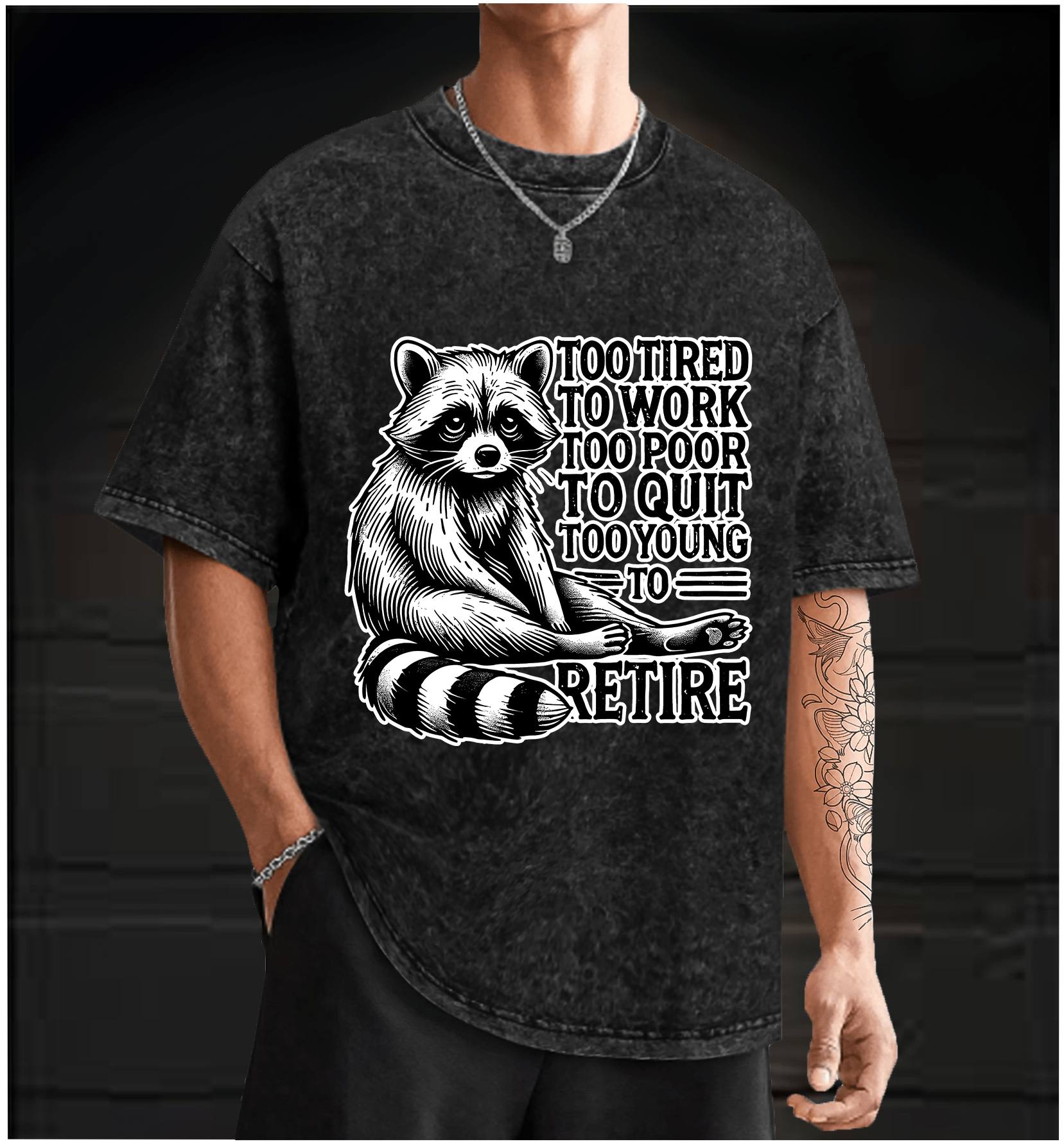 Raccoon??£¤s Tired Life Vintage Washed 100% Cotton T-Shirt - TheDrunkShark