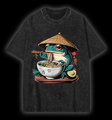 Ramen Frog Vintage Washed 100% Cotton T-Shirt - TheDrunkShark